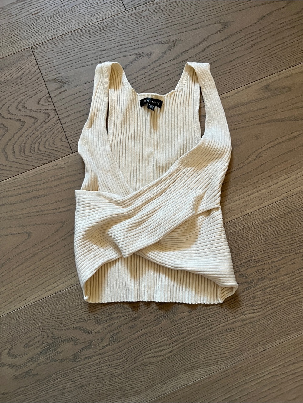 Dynamite Ribbed Twist-Front Cream Tank - Picture 2 of 6